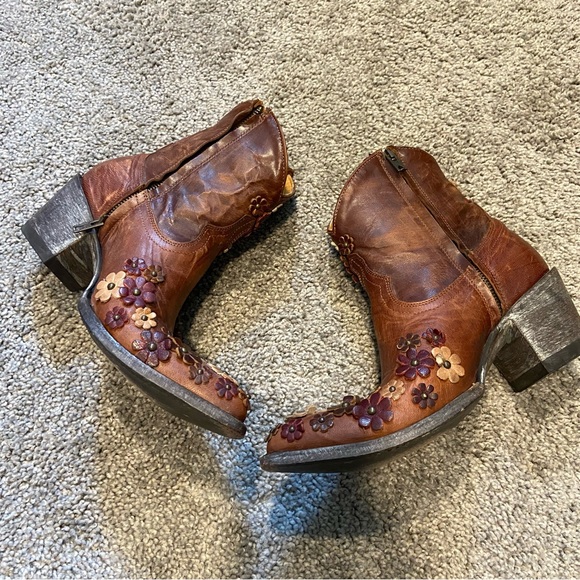 Old Gringo Hippy Dance Boots Burnished Leather 3D Appliquéd Studded Flowers 7.5B - Picture 5 of 16